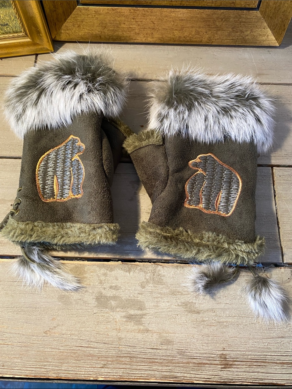 Fingerless Brown Suede Fur Mittens